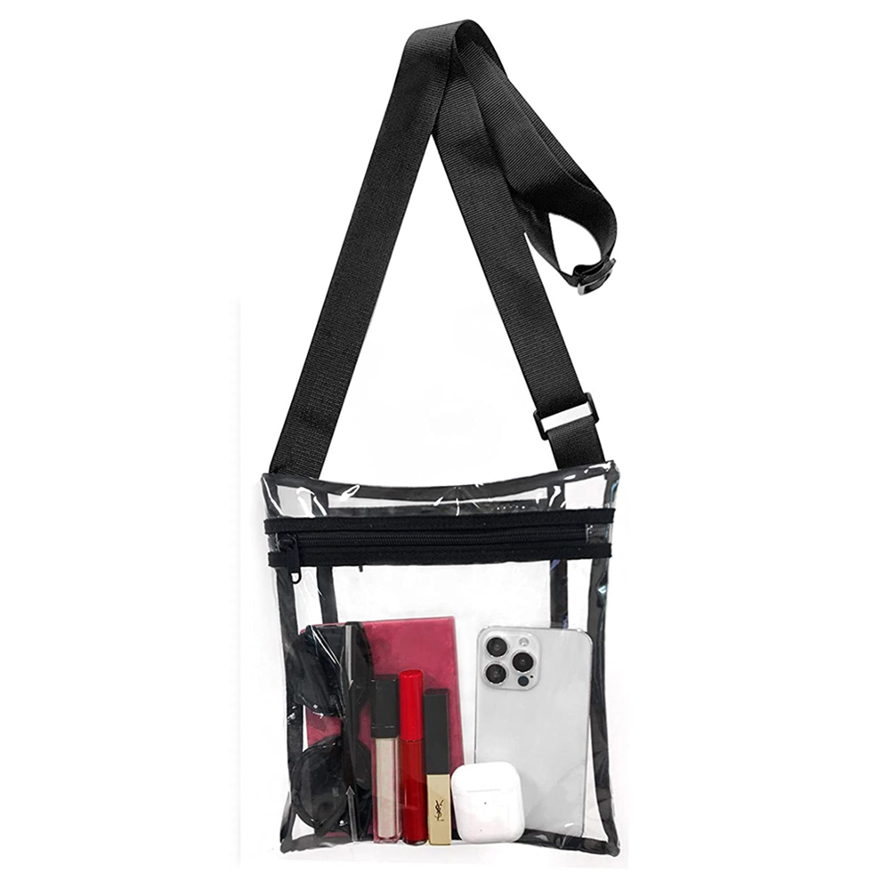 Stadium-Approved Transparent Crossbody Bag with Adjustable Strap - Black