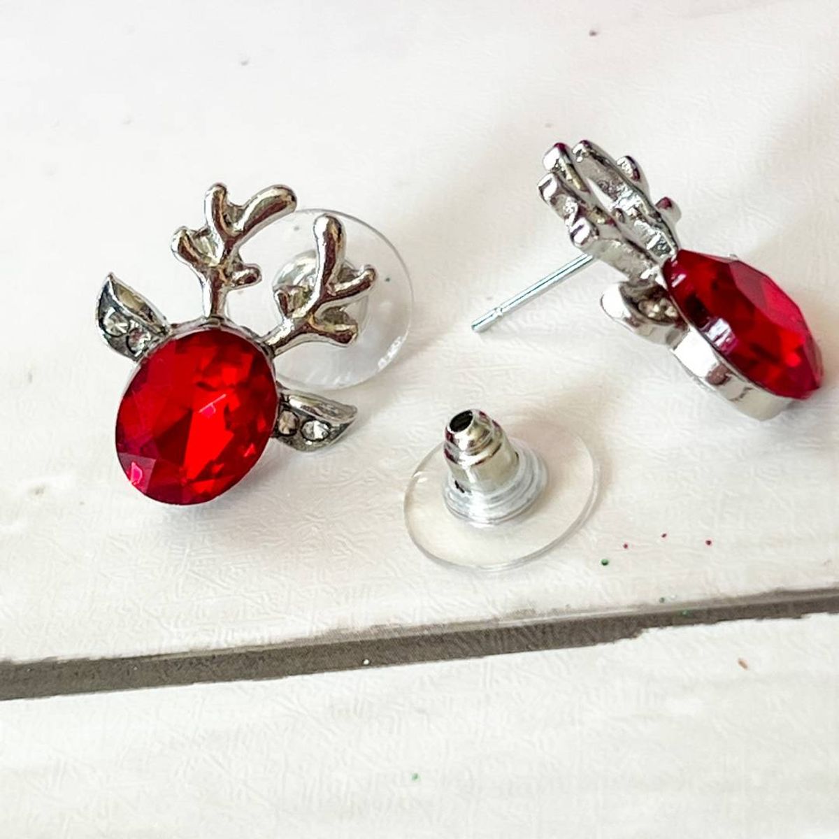 Women's Jolly Jewelry - red jewel reindeer earrings