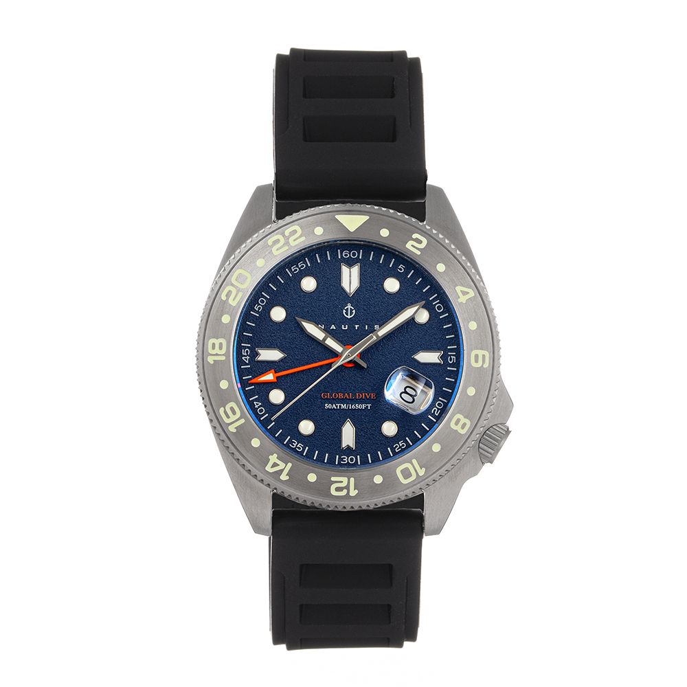 Nautis Global Dive Rubber-Strap Watch with Date - Navy