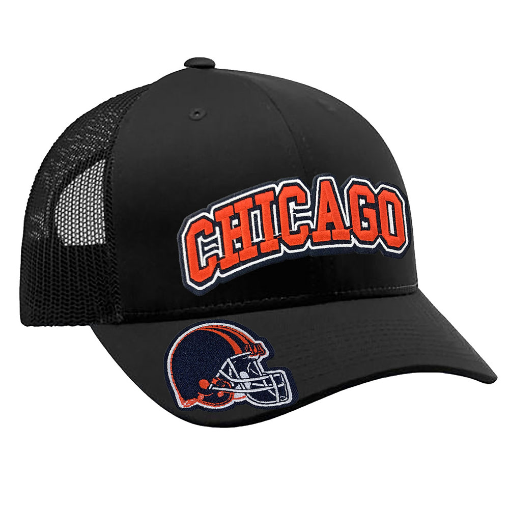 Embroidered Football Trucker Cap - Chicago Helmet - Black