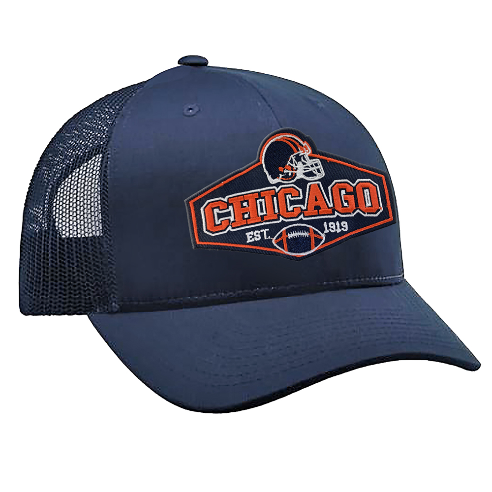 Embroidered Football Trucker Cap - Chicago Diamond - Navy