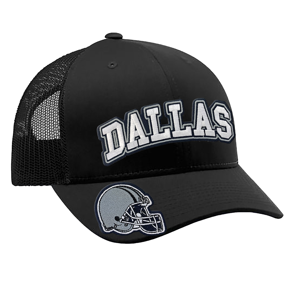 Embroidered Football Trucker Cap - Dallas Helmet - Black