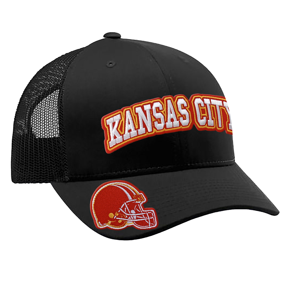 Embroidered Football Trucker Cap - Kansas City Helmet - Black