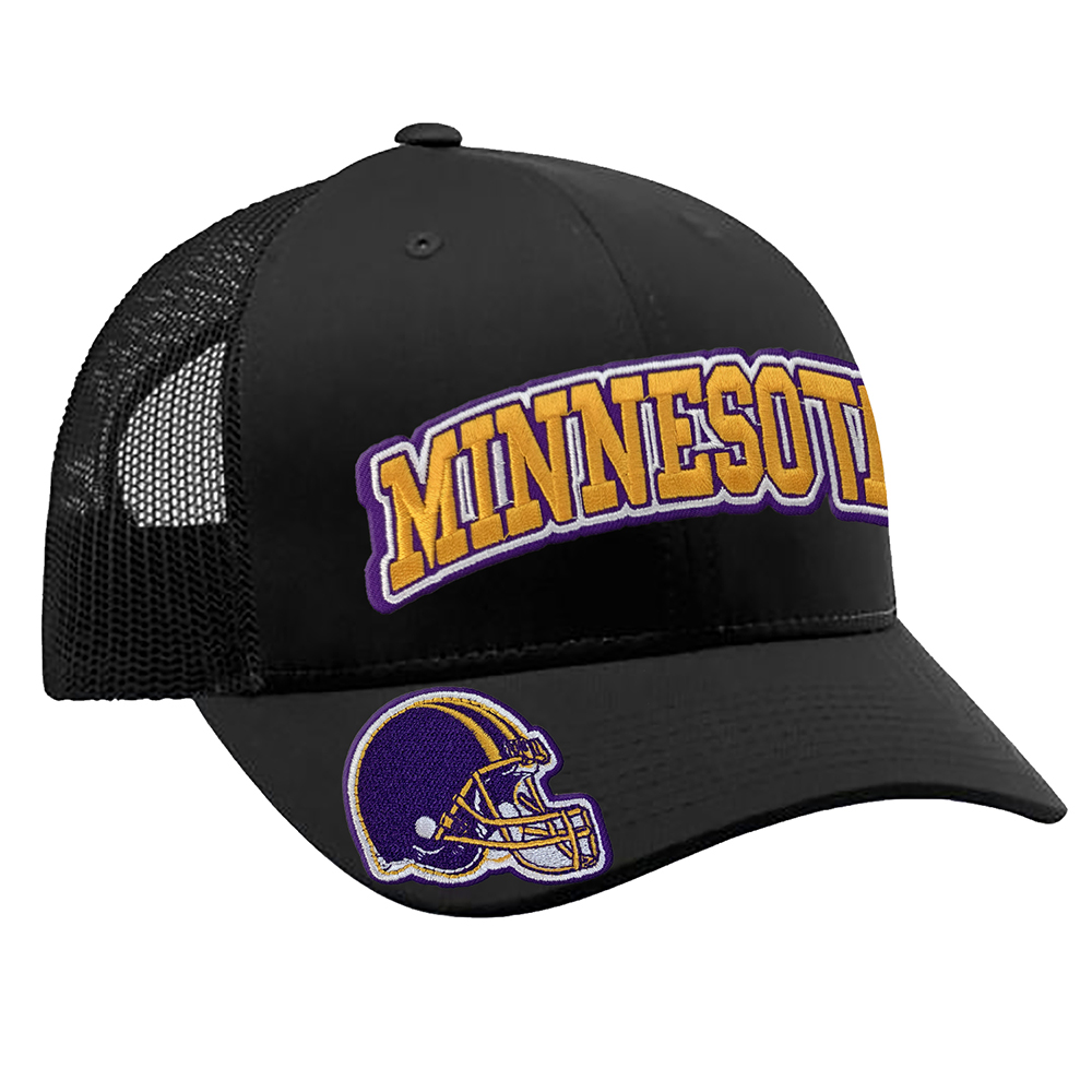 Embroidered Football Trucker Cap - Minnesota Helmet - Black