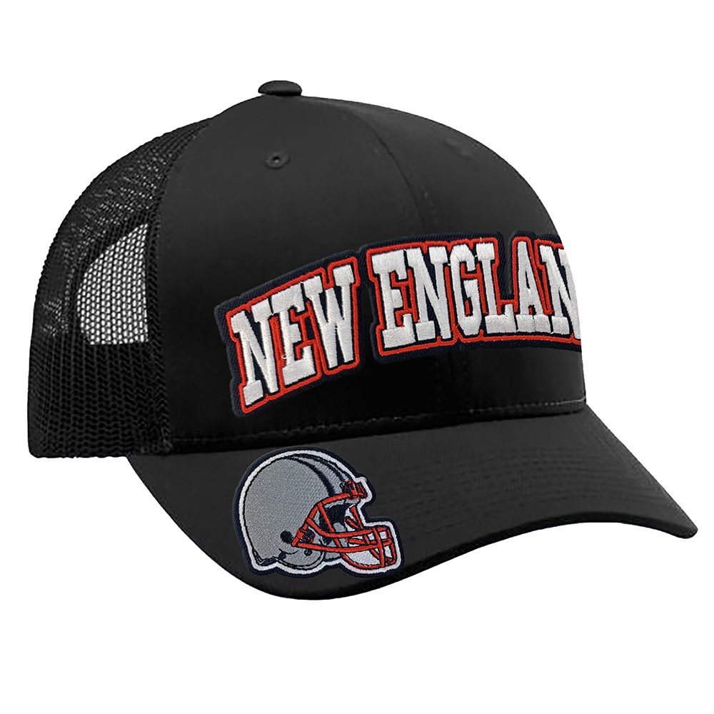 Embroidered Football Trucker Cap - New England Helmet - Black