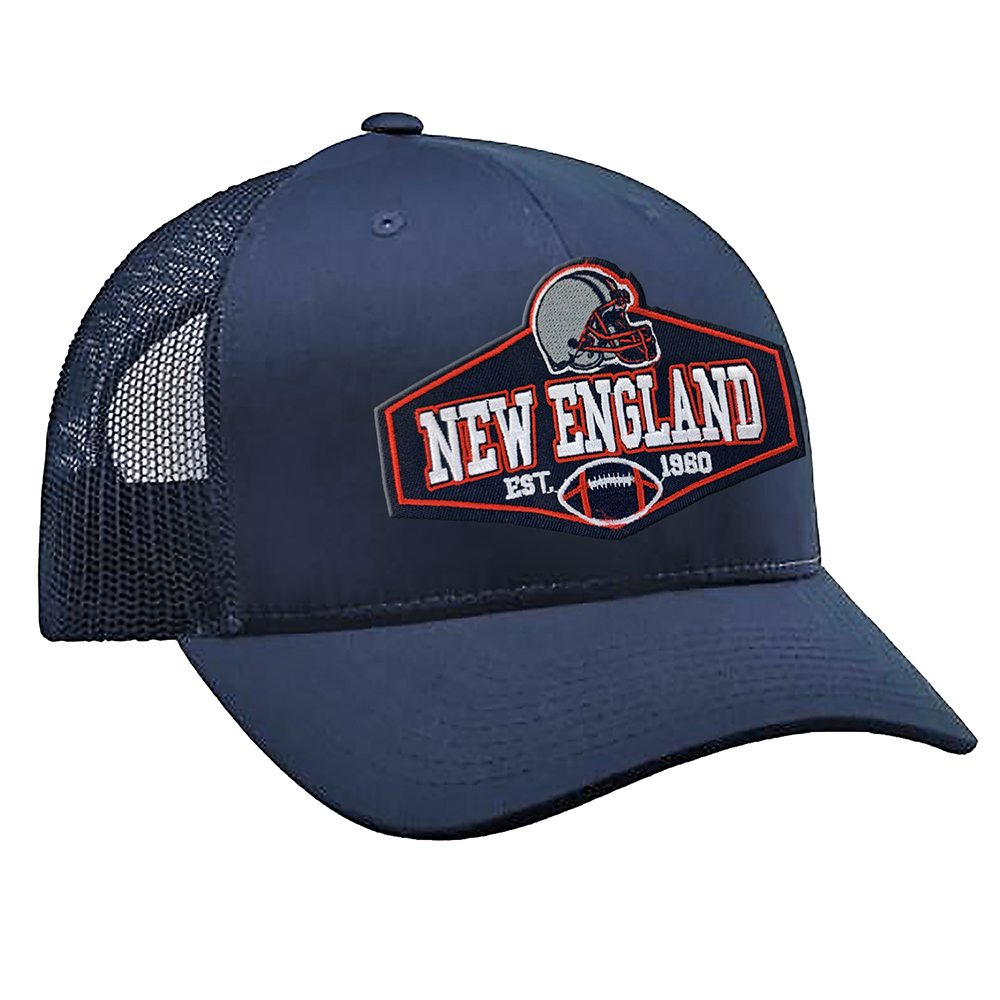 Embroidered Football Trucker Cap - New England Diamond - Navy