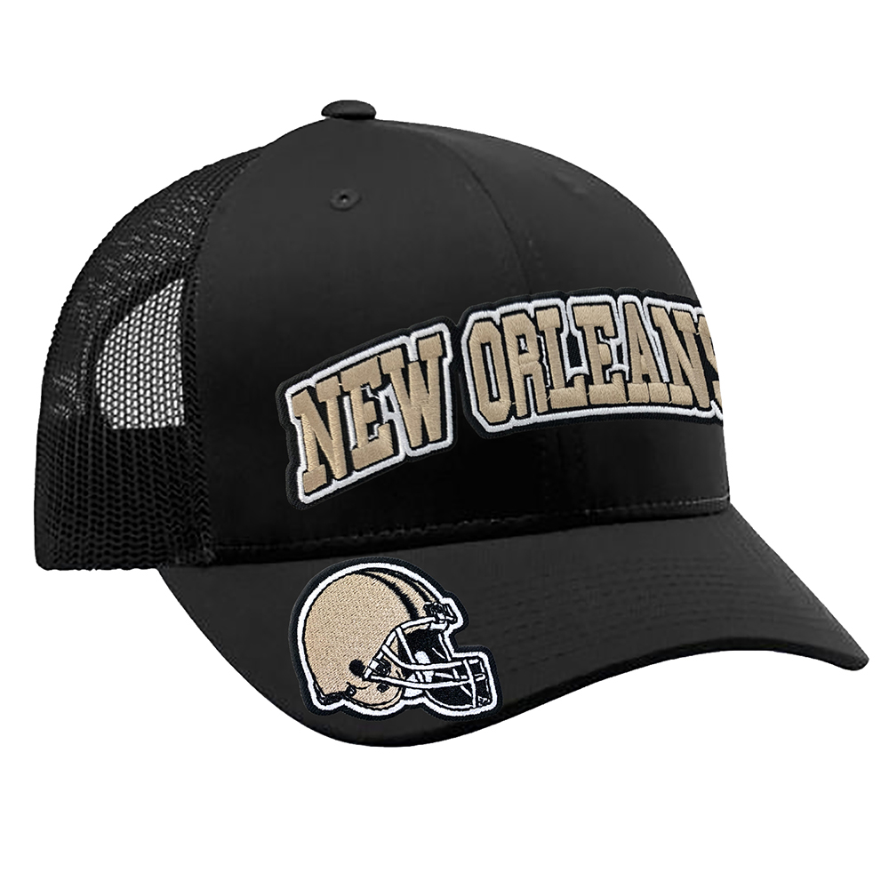 Embroidered Football Trucker Cap - New Orleans Helmet - Black
