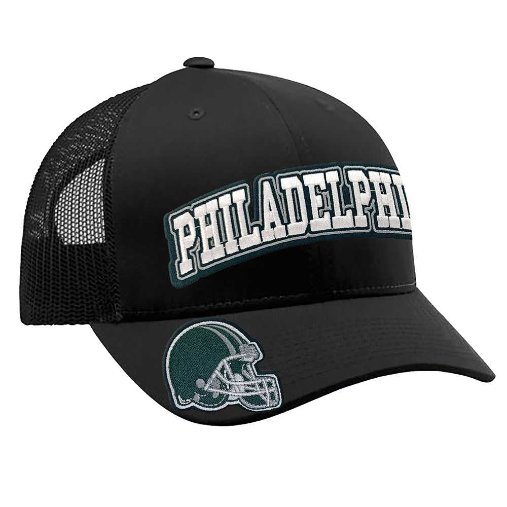 Embroidered Football Trucker Cap - Philadelphia Helmet - Black