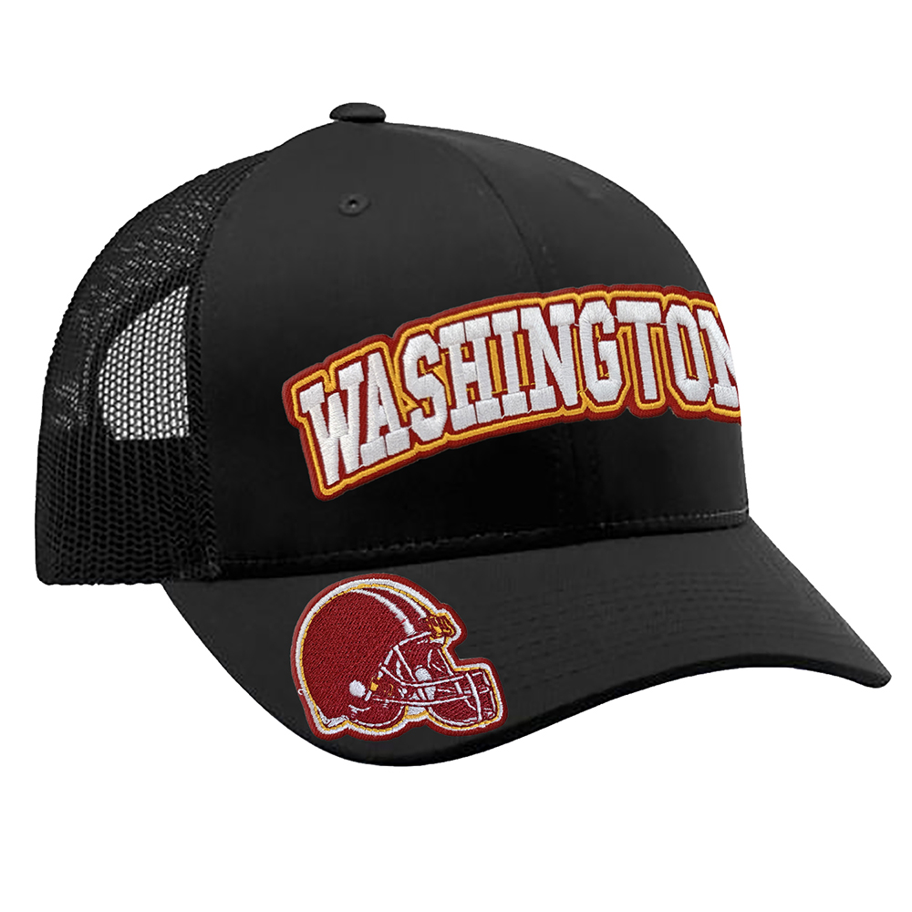 Embroidered Football Trucker Cap - Washington Helmet - Black