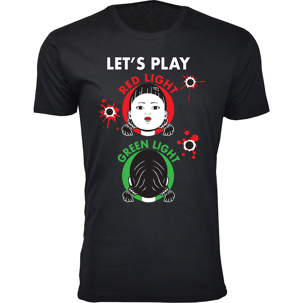 Men's Squid Games T-Shirts - Let's Play Red Light Green Light - Black / 2XL
