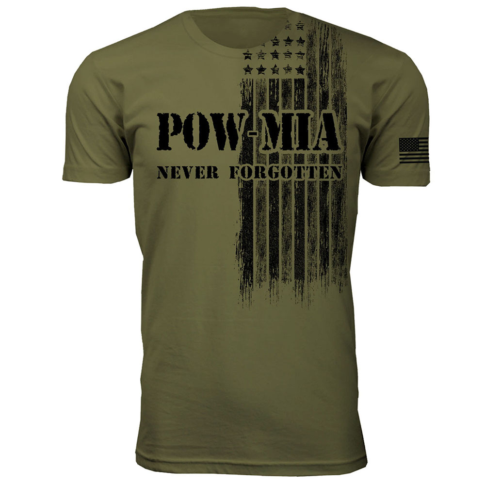 Men's Support Our U.S. Veterans T-Shirt - POW-MIA Never Forgotten - Military Green / XL