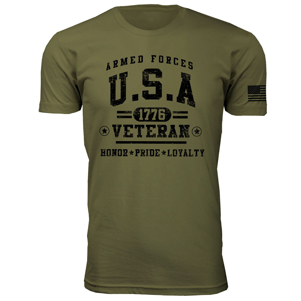 Men's Support Our U.S. Veterans T-Shirt - Armed Forces U.S.A 1776 - Military Green / L