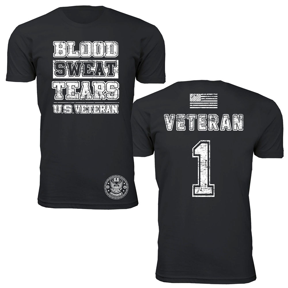 Men's Support Our U.S. Veterans T-Shirt - Blood Sweat Tears - Black / XL