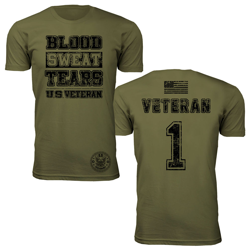 Men's Support Our U.S. Veterans T-Shirt - Blood Sweat Tears - Military Green / 2XL