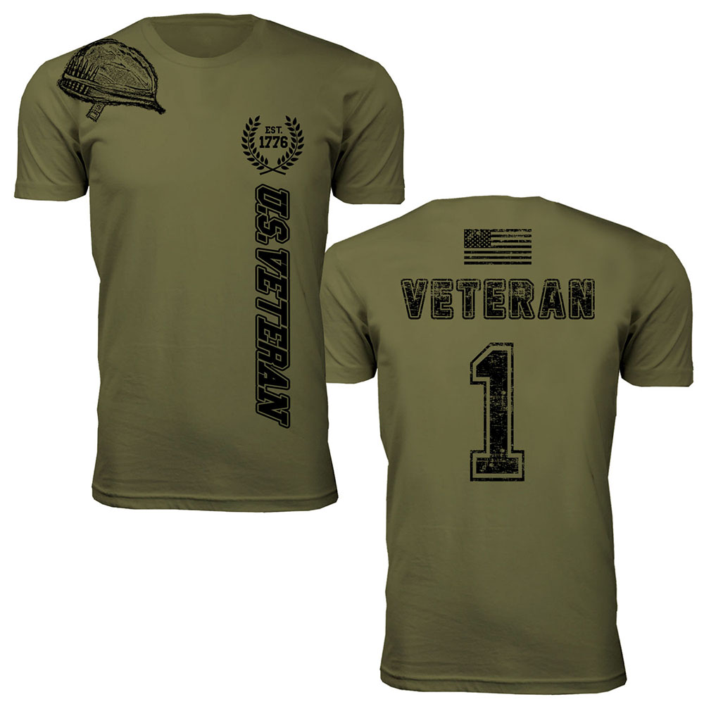 Men's Support Our U.S. Veterans T-Shirt - Shoulder Helmet - Military Green / L
