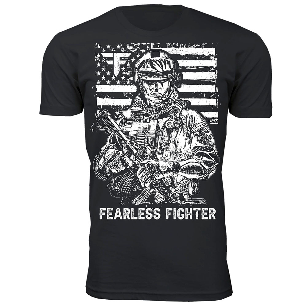 Men's Support Our U.S. Veterans T-Shirt - Fearless Fighter - Black / M