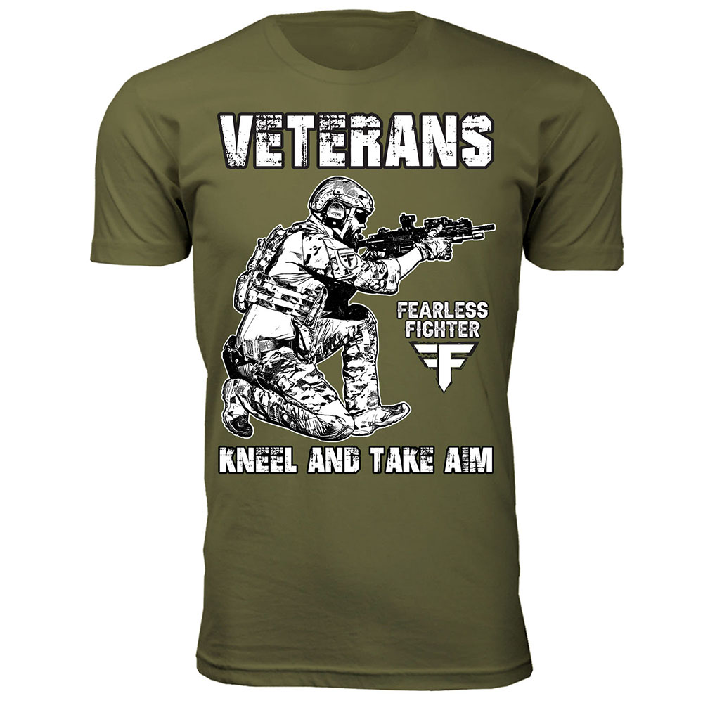 Men's Support Our U.S. Veterans T-Shirt - Veterans Kneel and Take Aim - Military Green / L