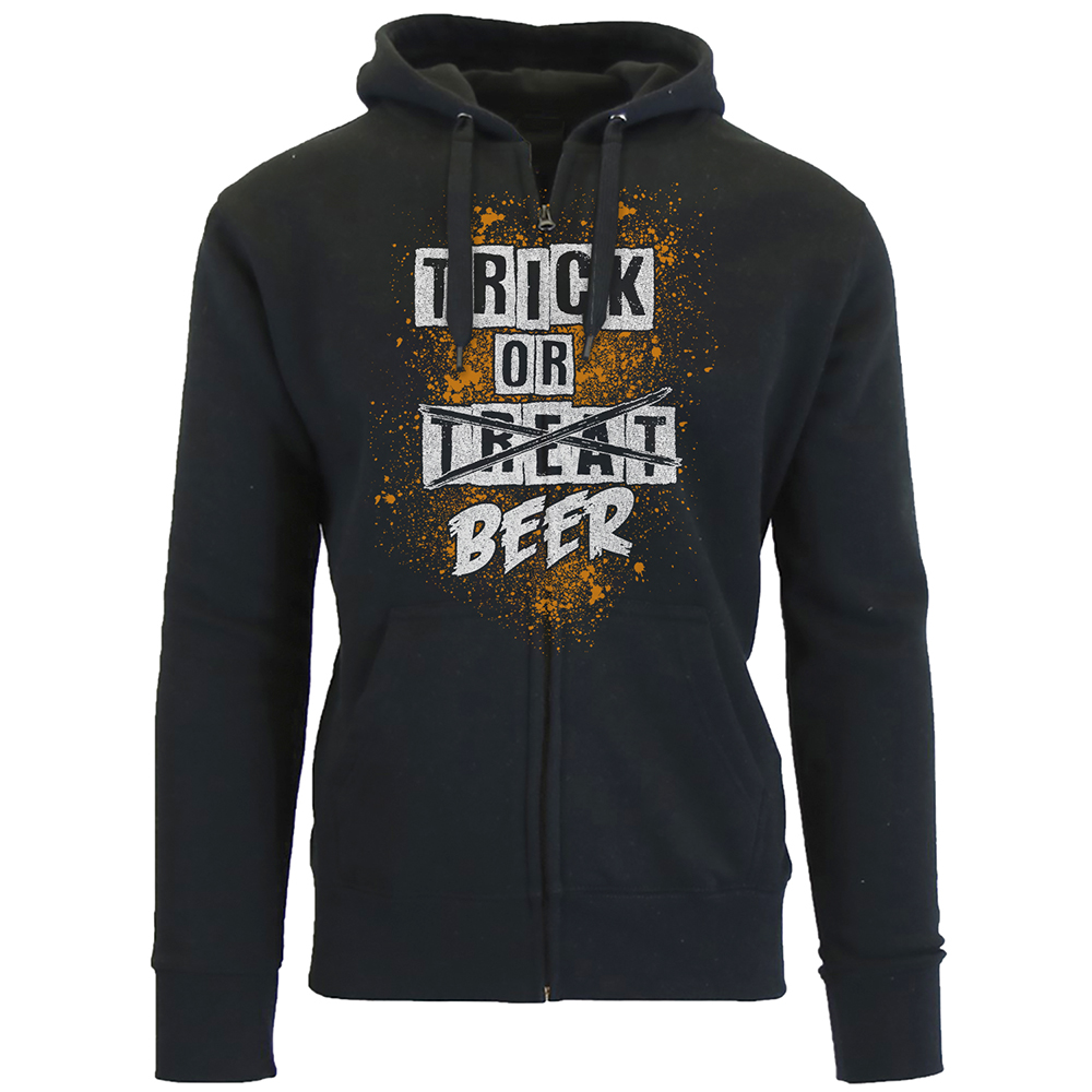 Men's Halloween Zip-up Hoodie Sweatshirts - Trick or Beer - Black / S