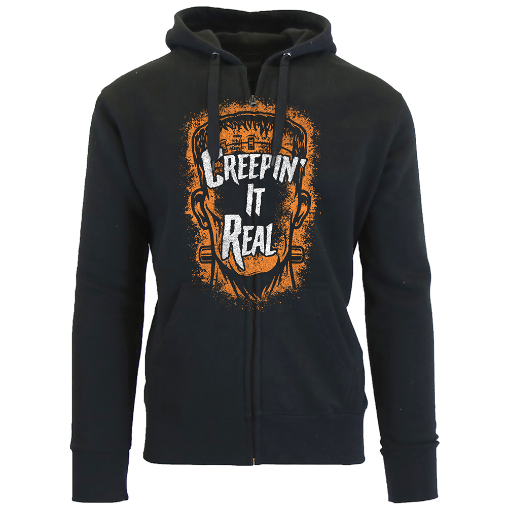 Men's Halloween Zip-up Hoodie Sweatshirts - Creepin' It Real - Black / M