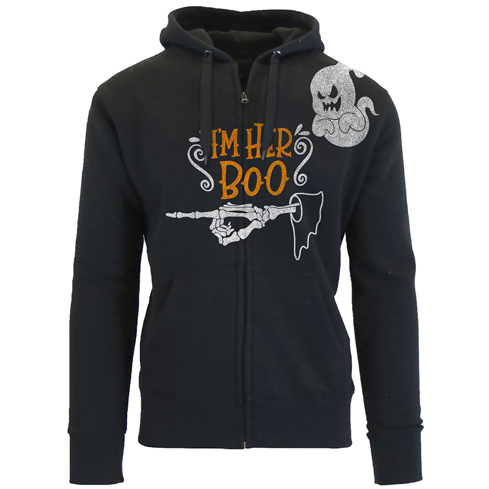 Men's Halloween Zip-up Hoodie Sweatshirts - I'm Her Boo - Black / L
