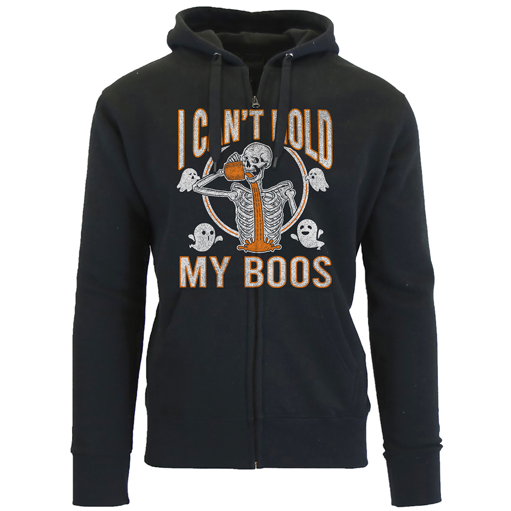 Men's Halloween Zip-up Hoodie Sweatshirts - I Can't Hold My Boos - Black / M