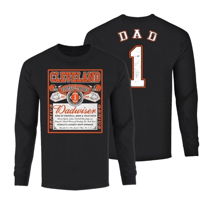 Men's Dadwiser Football Long Sleeve Shirt - Cleveland - Black / 2XL