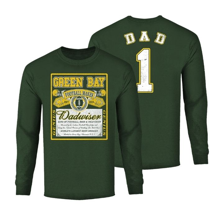 Men's Dadwiser Football Long Sleeve Shirt - Green Bay - Forest Green / S