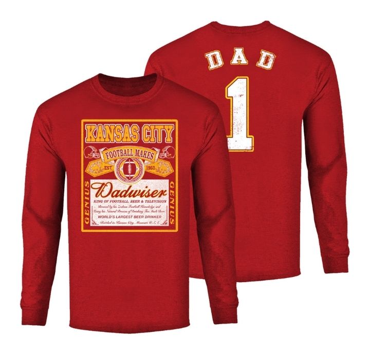 Men's Dadwiser Football Long Sleeve Shirt - Kansas City - Red / 2XL