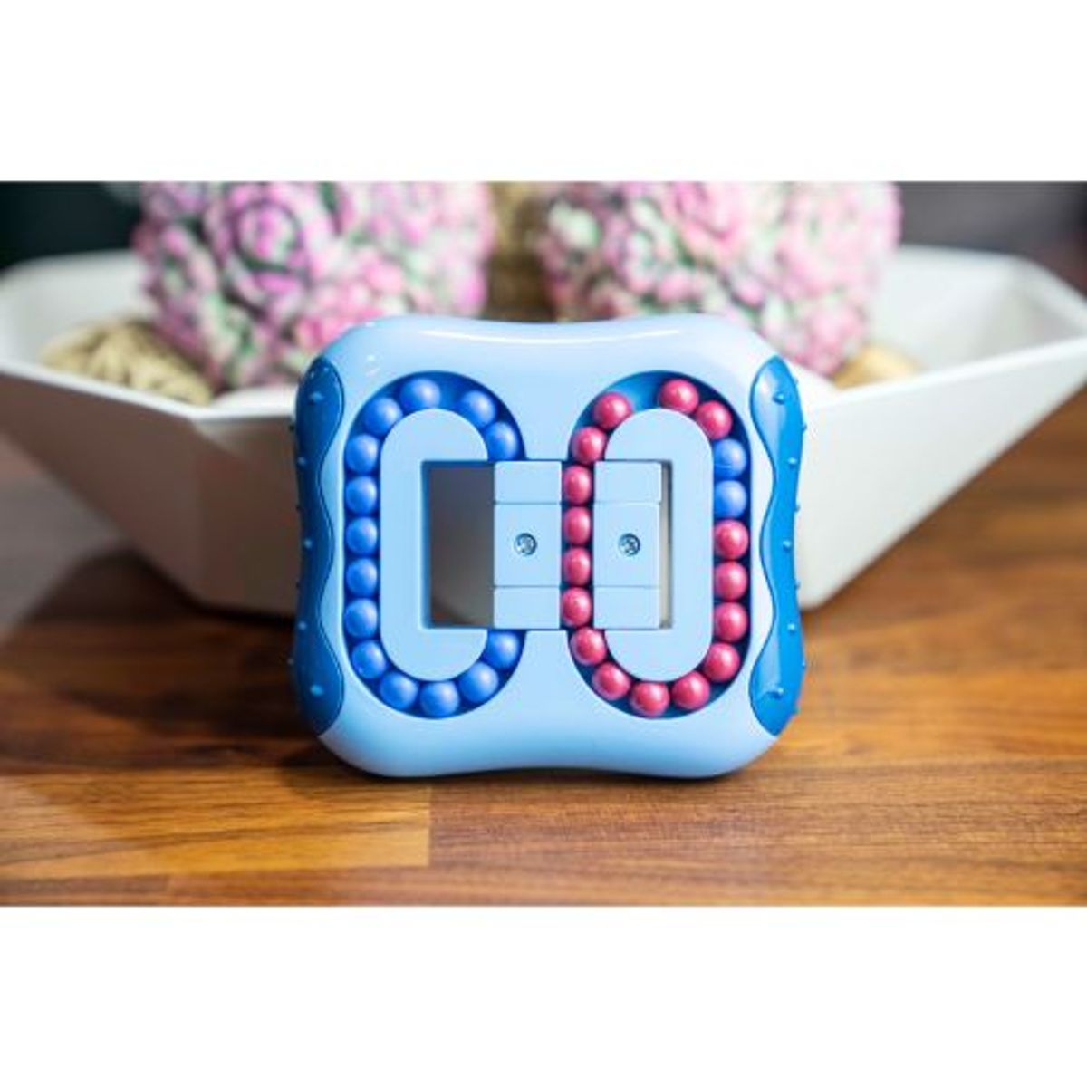 Rotating Fidget Cube with Beads  - Blue