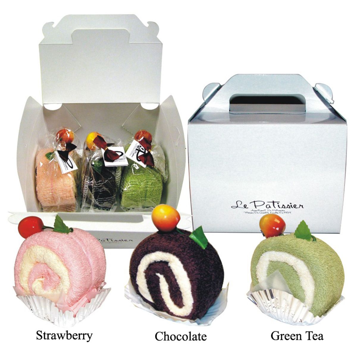 Le Patissier™ Dessert-Themed Towel with Fruit Magnet (2-Pack) - Chocolate Roll Cut Cake w/ Fruit Magnet