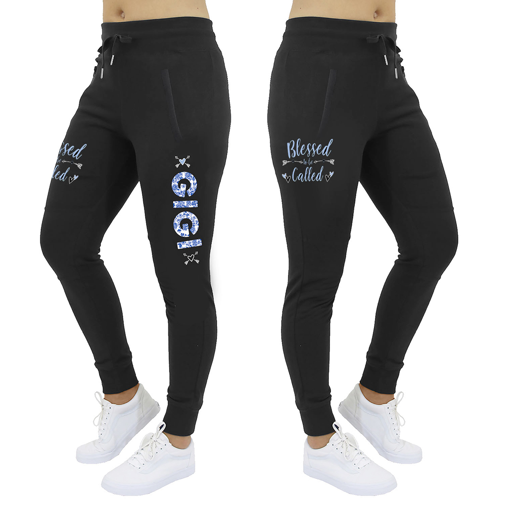 Women's Mama Bear Jogger Sweatpants - Women's Blessed Mama Bear Joggers - Floral Blessed to Be Called Gigi - Black / 2XL