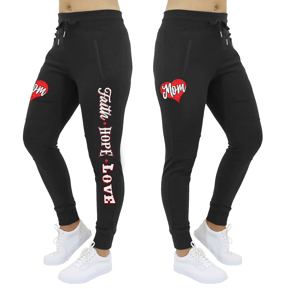 Women's Mama Bear Jogger Sweatpants - Women's Blessed Mama Bear Joggers - Faith Hope Love Mom - Black / XL