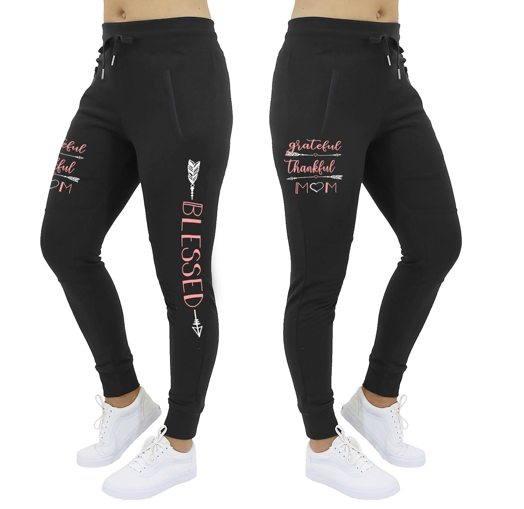 Women's Mama Bear Jogger Sweatpants - Women's Blessed Mama Bear Joggers - Grateful Blessed Thankful Mom - Black / 2XL
