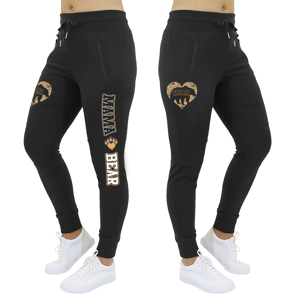Women's Mama Bear Jogger Sweatpants - Women's Blessed Mama Bear Joggers - Mama Bear Heart Pattern - Black / L