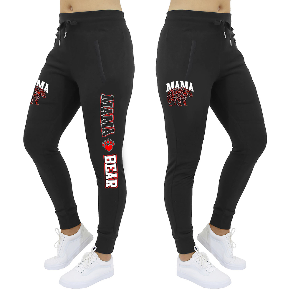 Women's Mama Bear Jogger Sweatpants - Women's Blessed Mama Bear Joggers - Mama Bear Flower Pattern - Black / 2XL