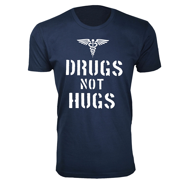 Men's Social Distancing Themed T-Shirts - Drugs Not Hugs - Navy / 3XL