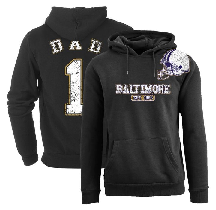 Men's #1 Dad Football Helmet Pull Over Hoodie - Baltimore - Black / S
