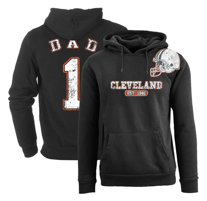 Men's #1 Dad Football Helmet Pull Over Hoodie - Cleveland - Black / L