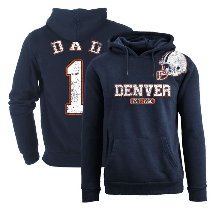 Men's #1 Dad Football Helmet Pull Over Hoodie - Denver - Navy / M