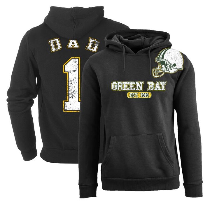 Men's #1 Dad Football Helmet Pull Over Hoodie - Green Bay - Black / S
