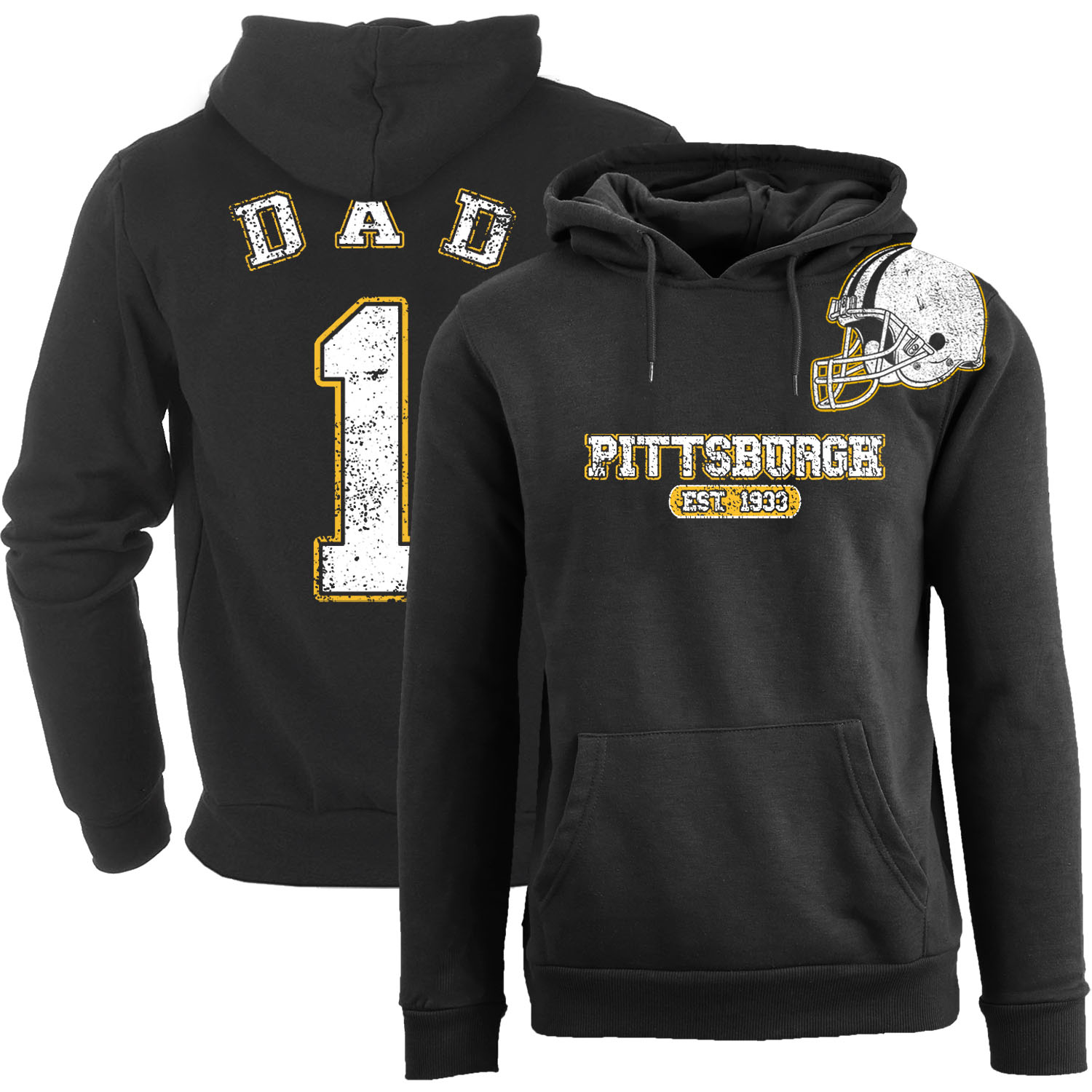 Men's #1 Dad Football Helmet Pull Over Hoodie - Pittsburgh - Black / 2XL