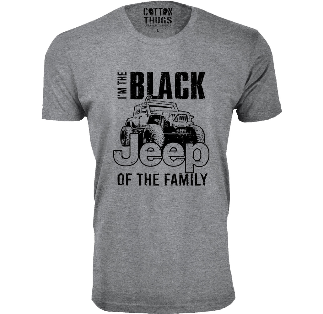 Men's Jeep T-Shirts - Men's Awesome Jeep Joke T-Shirts - I'm The Black Jeep of The Family - Heather Grey-Black Print / XL