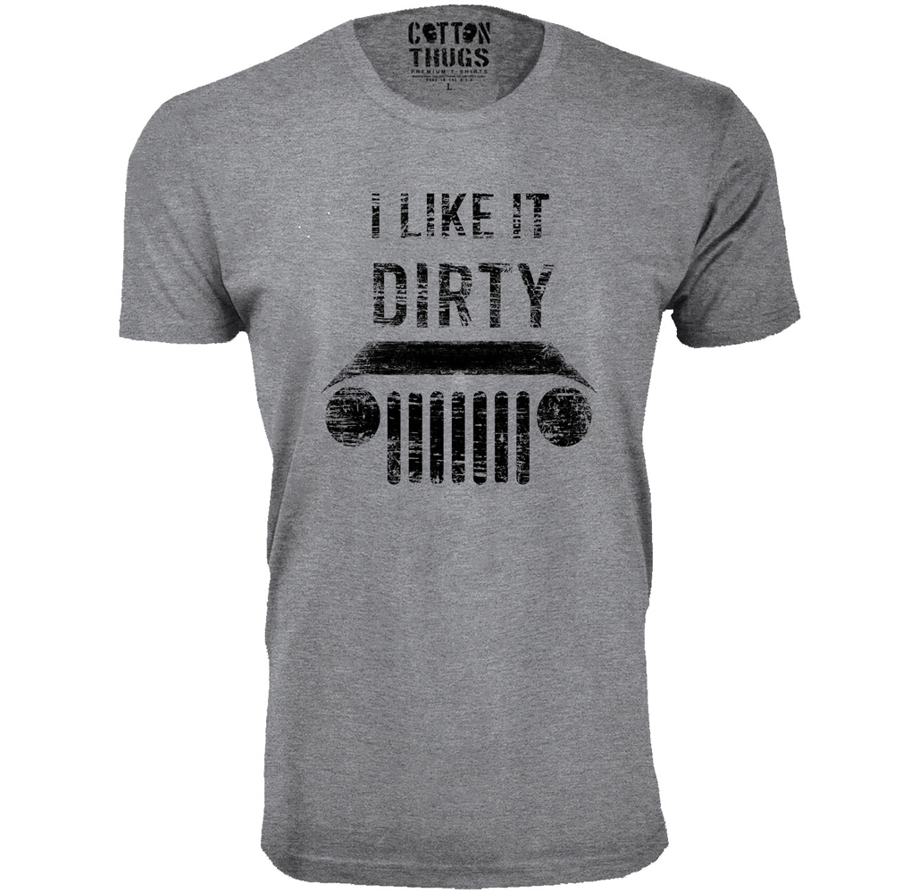 Men's Jeep T-Shirts - Men's Awesome Jeep Joke T-Shirts - I Like It Dirty - Heather Grey-Black Print / 3XL