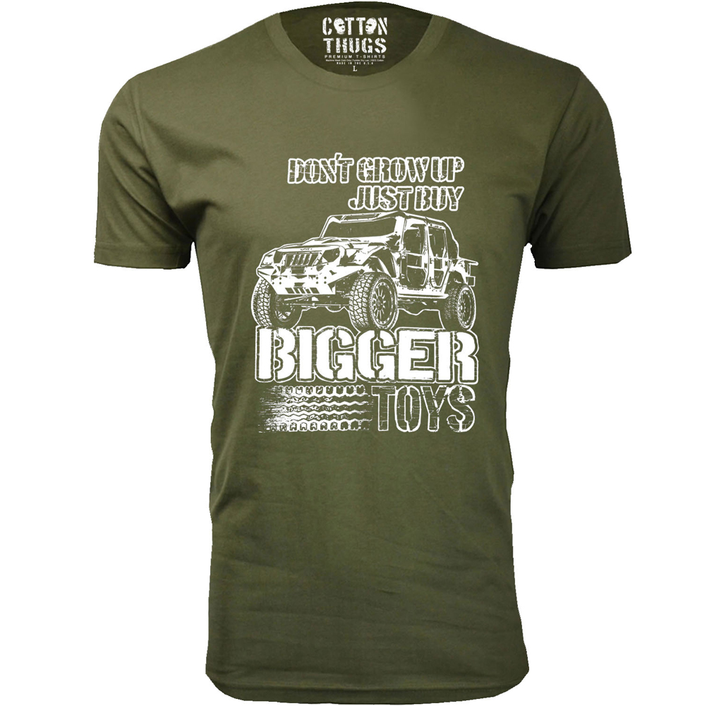 Men's Jeep T-Shirts - Men's Awesome Jeep Joke T-Shirts - Bigger Toys - Heather Grey-Black Print / M