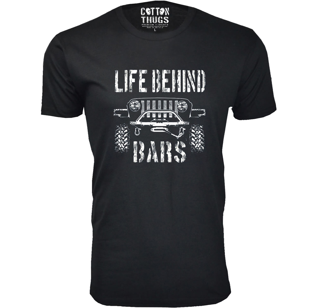Men's Jeep T-Shirts - Men's Awesome Jeep Joke T-Shirts - Life Behind Bars - Black / L