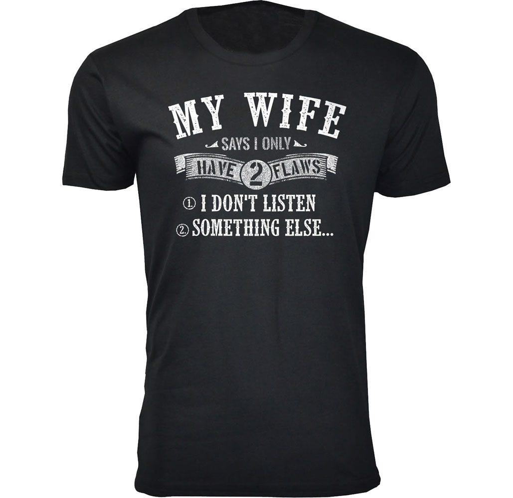 Men's Humorous Cotton Crew Neck T-Shirts - 2 Flaws - Black / L