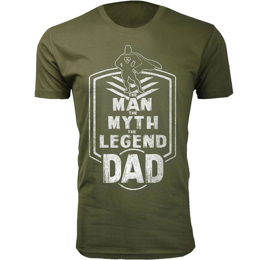 Men's Humorous Cotton Crew Neck T-Shirts - Dad Badge - Military Green / L