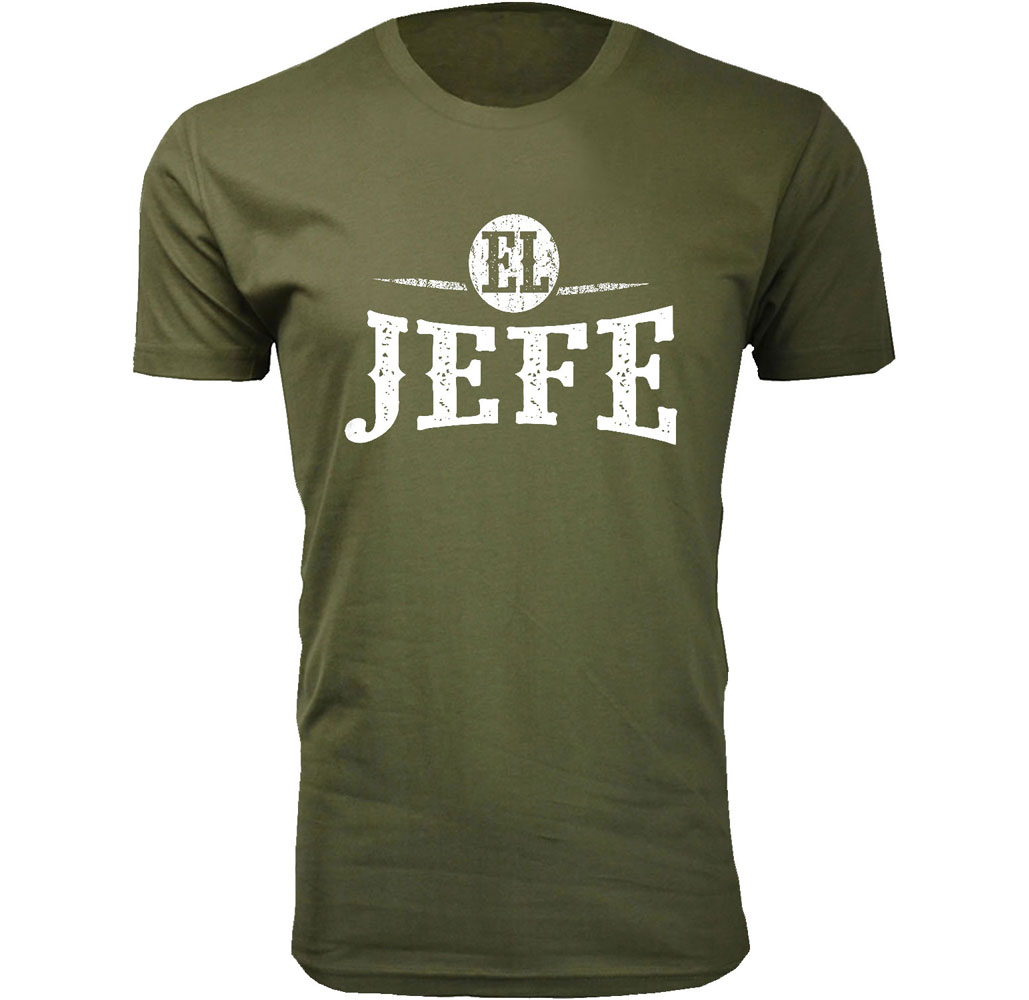 Men's Humorous Cotton Crew Neck T-Shirts - EL JEFE - Military Green / L