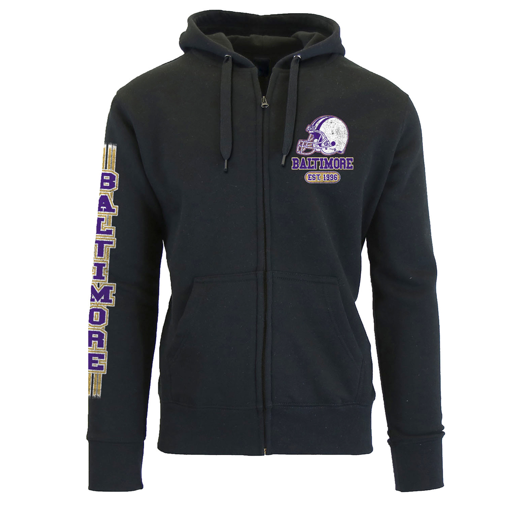 Men's Game Day Football Zip Up Hoodie - Baltimore - Black / S