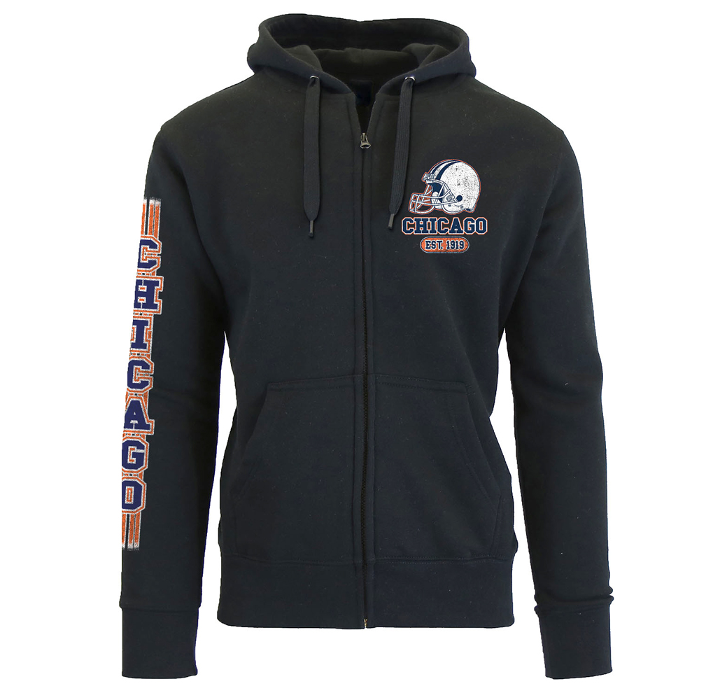 Men's Game Day Football Zip Up Hoodie - Chicago - Black / S